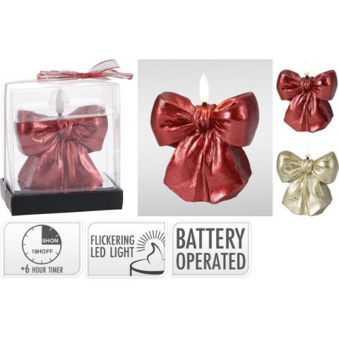 CANDELA LED FORMA FIOCCO ORO E ROSSO H.9.5
